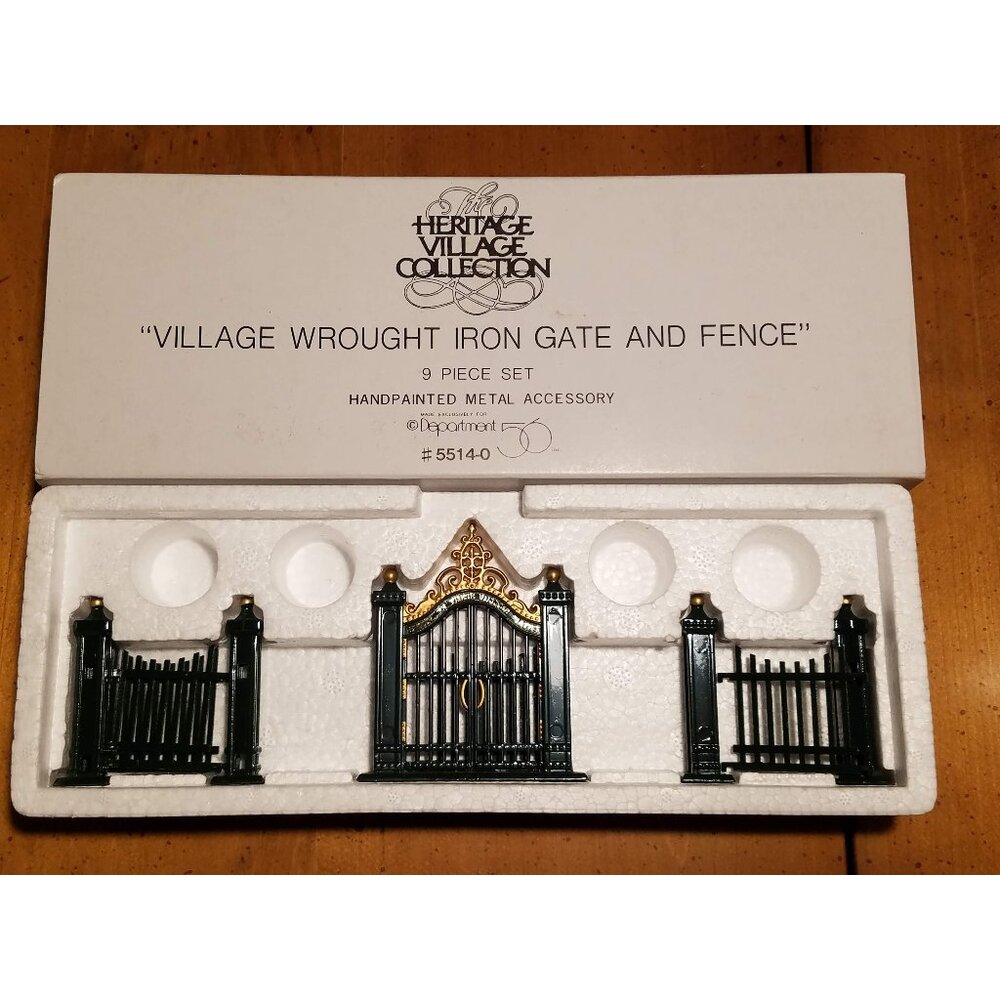 "Village Wrought Iron Gate And Fence" 9 Piece Set #5514-0 -Retired-